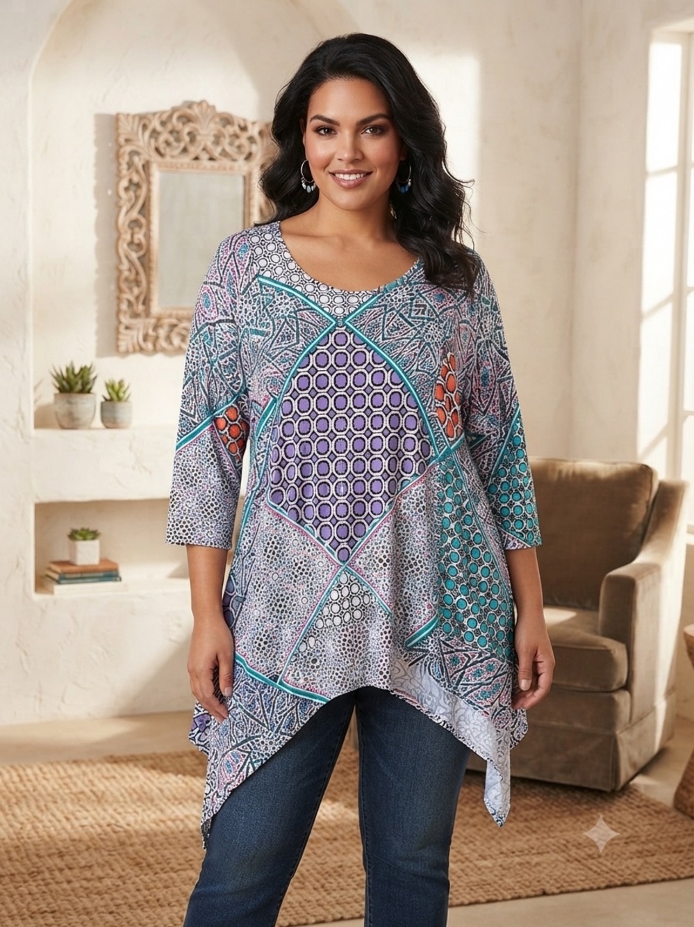 Take 50% OFF-Westbound Women's Asymmetrical Patchwork Print Tunic - Size-XL